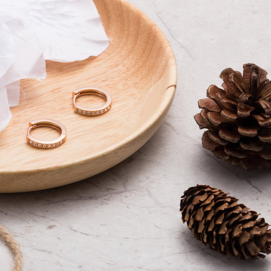 Rose Gold Plated Hoop Earrings Created with Zircondia® Crystals - Philip Jones Jewellery