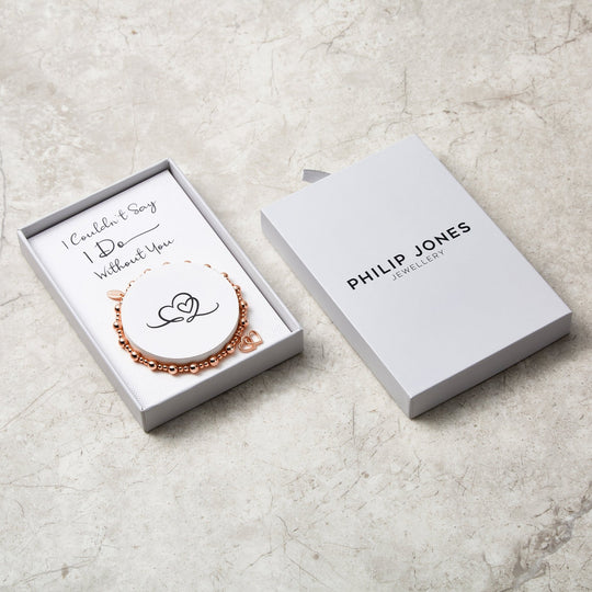 Rose Gold Plated I Couldn't Say i Do Without You Heart Link Stretch Bracelet with Gift Box - Philip Jones Jewellery