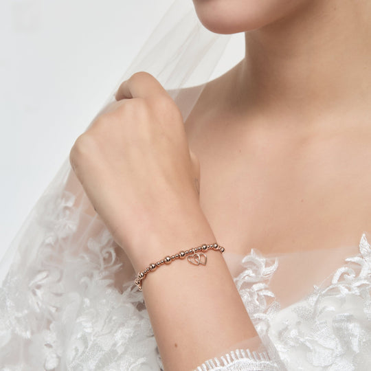 Rose Gold Plated I Couldn't Say i Do Without You Heart Link Stretch Bracelet with Gift Box - Philip Jones Jewellery