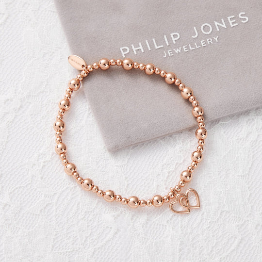 Rose Gold Plated I Couldn't Say i Do Without You Heart Link Stretch Bracelet with Gift Box - Philip Jones Jewellery