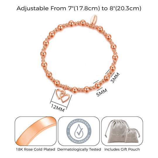 Rose Gold Plated I Couldn't Say i Do Without You Heart Link Stretch Bracelet with Gift Box - Philip Jones Jewellery