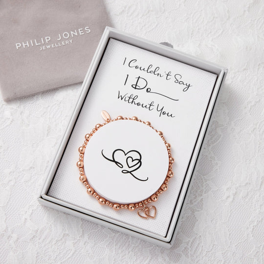 Rose Gold Plated I Couldn't Say i Do Without You Heart Link Stretch Bracelet with Gift Box - Philip Jones Jewellery