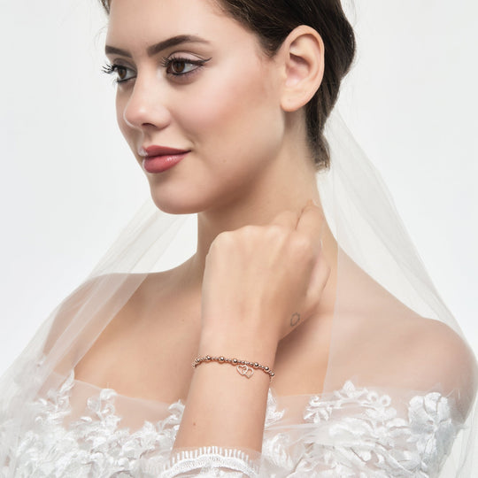Rose Gold Plated I Couldn't Say i Do Without You Heart Link Stretch Bracelet with Gift Box - Philip Jones Jewellery