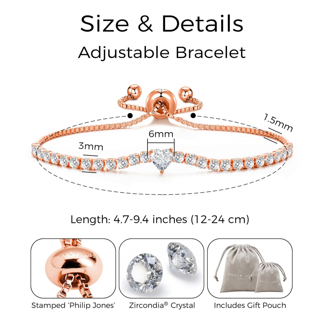 Rose Gold Plated I Couldn't Say I Do Without You Heart Solitaire Bracelet with Zircondia® Crystals - Philip Jones Jewellery