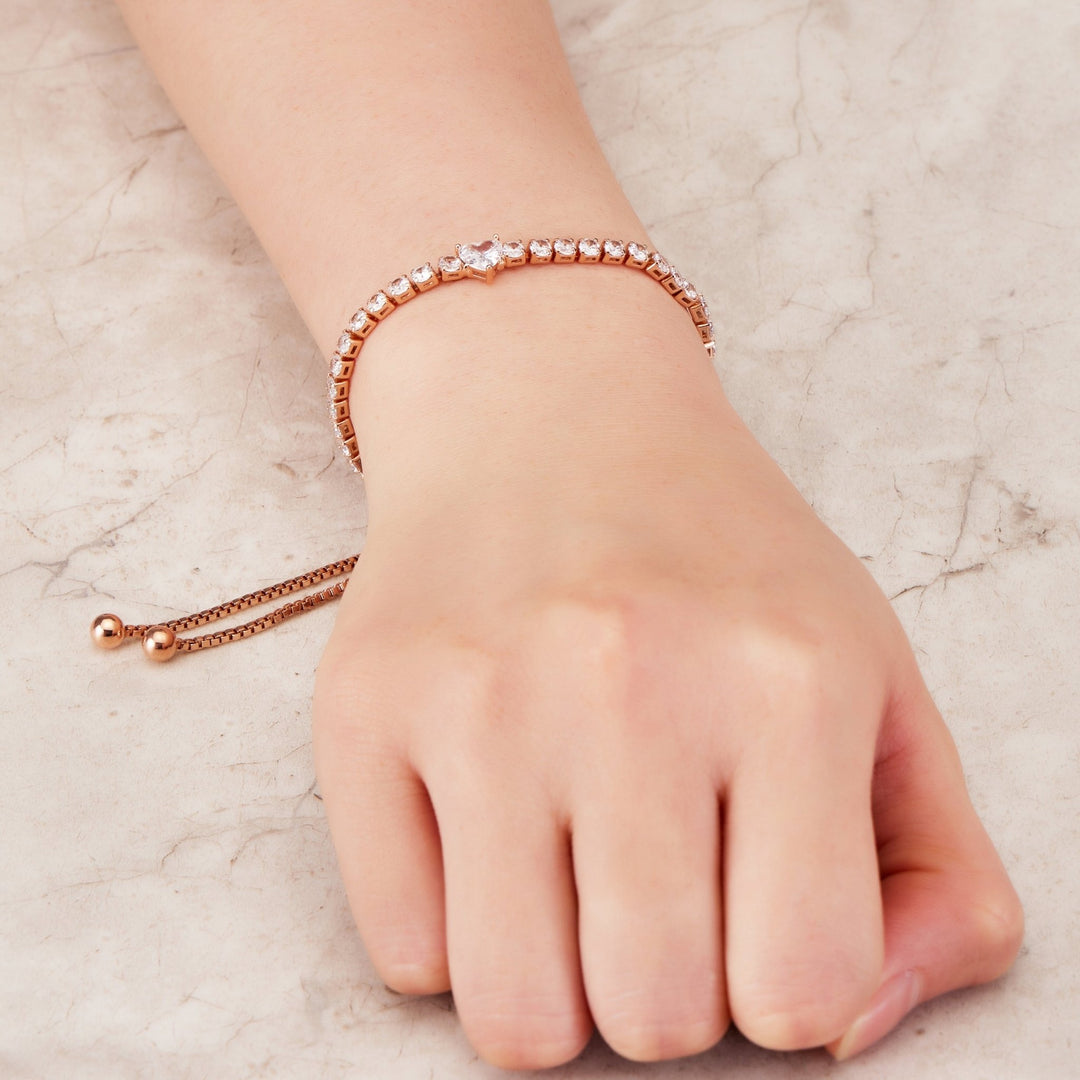 Rose Gold Plated I Couldn't Say I Do Without You Heart Solitaire Bracelet with Zircondia® Crystals - Philip Jones Jewellery