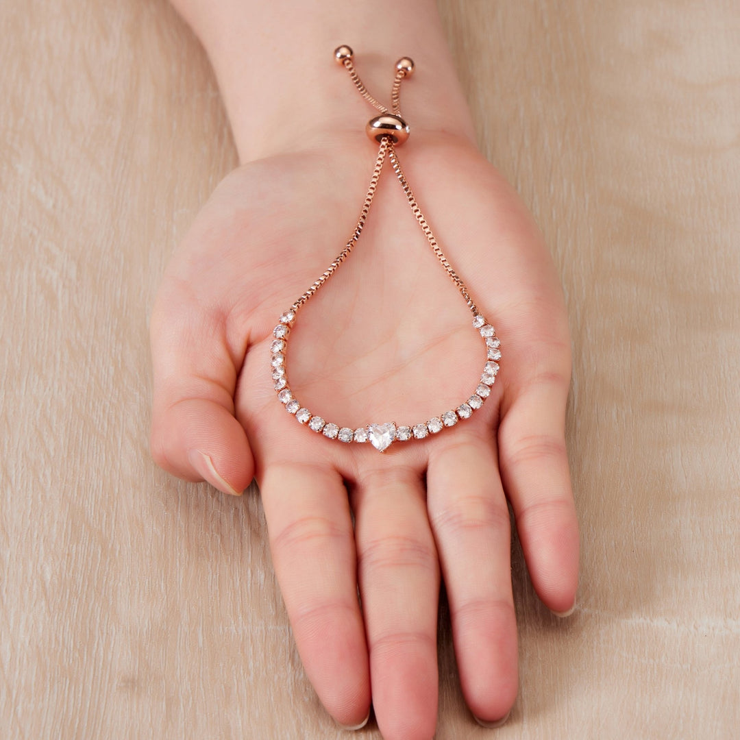 Rose Gold Plated I Couldn't Say I Do Without You Heart Solitaire Bracelet with Zircondia® Crystals - Philip Jones Jewellery