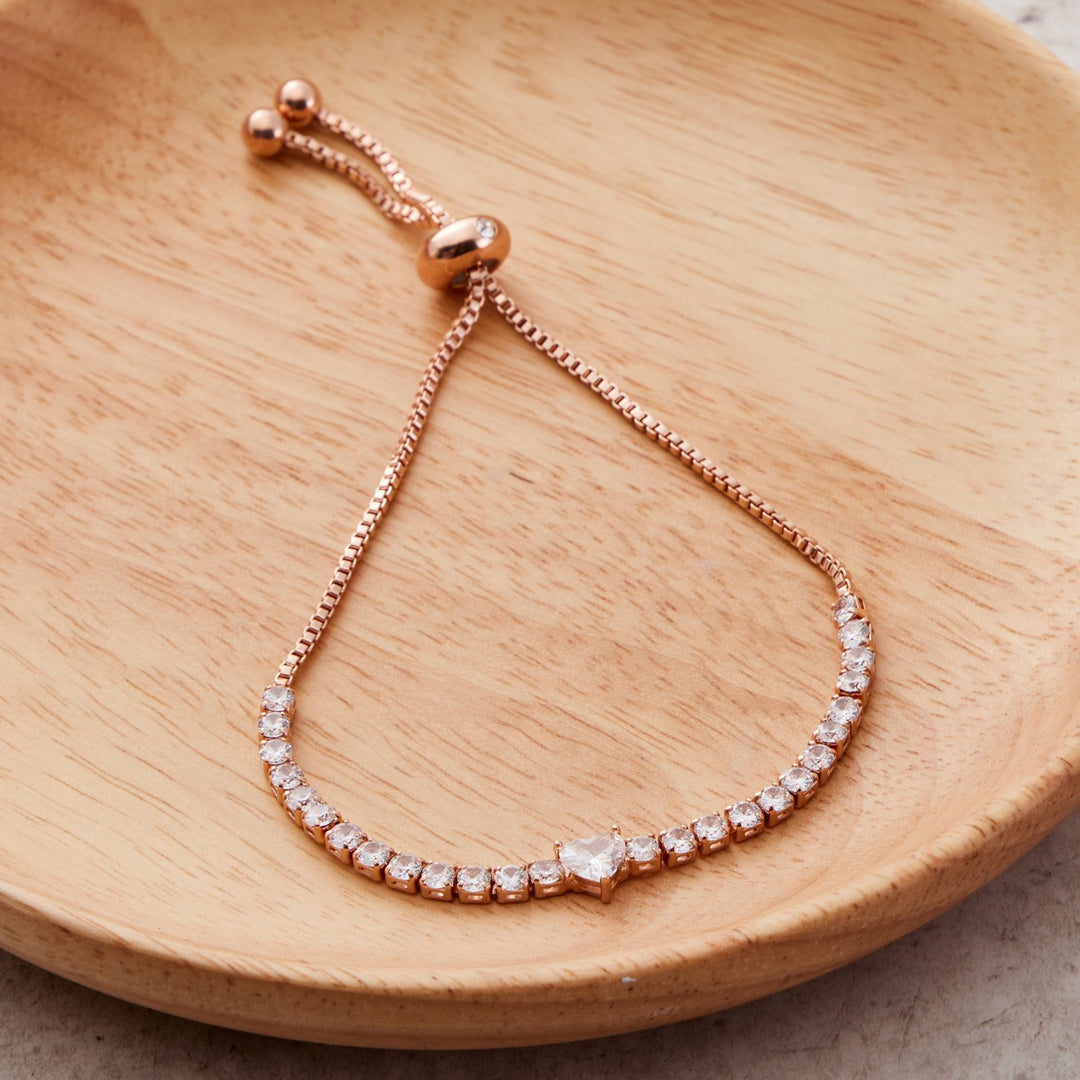 Rose Gold Plated I Couldn't Say I Do Without You Heart Solitaire Bracelet with Zircondia® Crystals - Philip Jones Jewellery