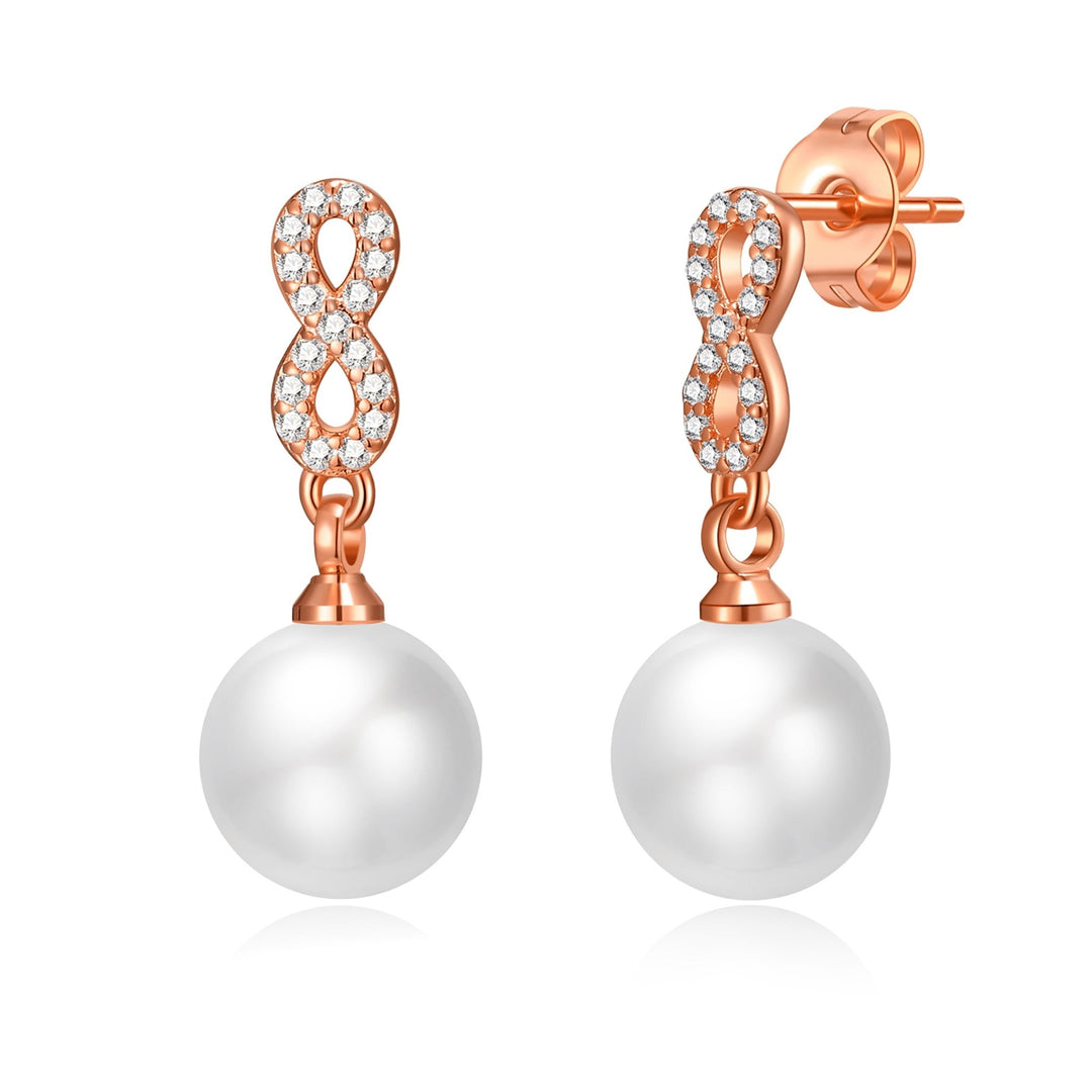 Rose Gold Plated I Couldn't Say I Do Without You Infinity Pearl Drop Earrings with Zircondia® Crystals - Philip Jones Jewellery
