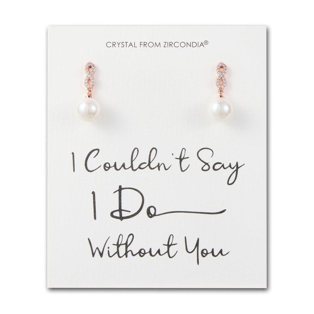Rose Gold Plated I Couldn't Say I Do Without You Infinity Pearl Drop Earrings with Zircondia® Crystals - Philip Jones Jewellery