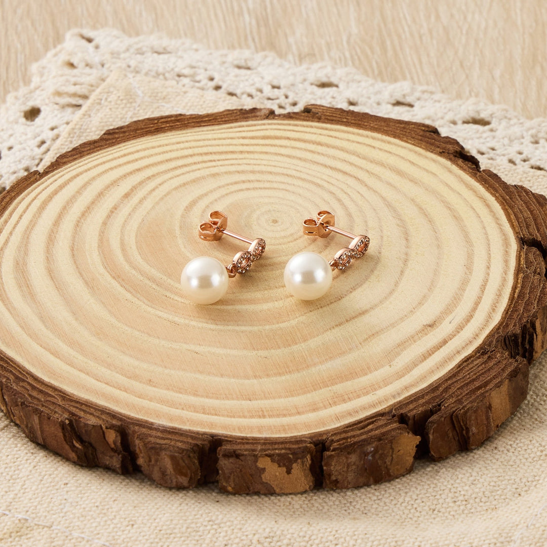 Rose Gold Plated I Couldn't Say I Do Without You Infinity Pearl Drop Earrings with Zircondia® Crystals - Philip Jones Jewellery