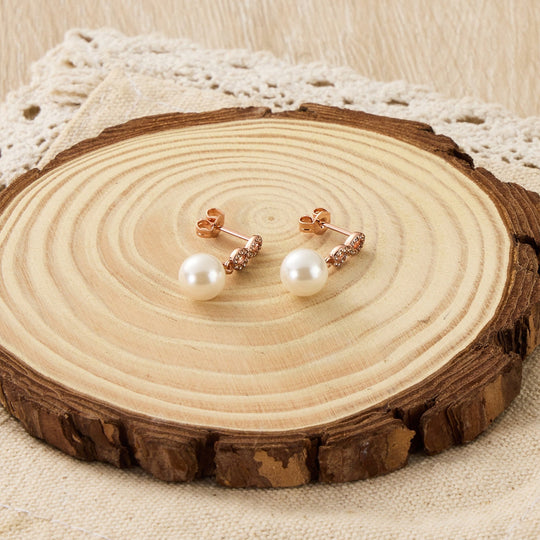 Rose Gold Plated I Couldn't Say I Do Without You Infinity Pearl Drop Earrings with Zircondia® Crystals - Philip Jones Jewellery