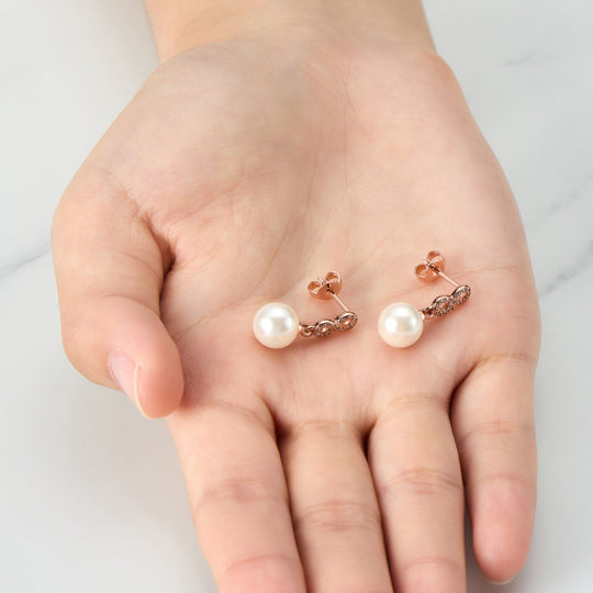 Rose Gold Plated I Couldn't Say I Do Without You Infinity Pearl Drop Earrings with Zircondia® Crystals - Philip Jones Jewellery