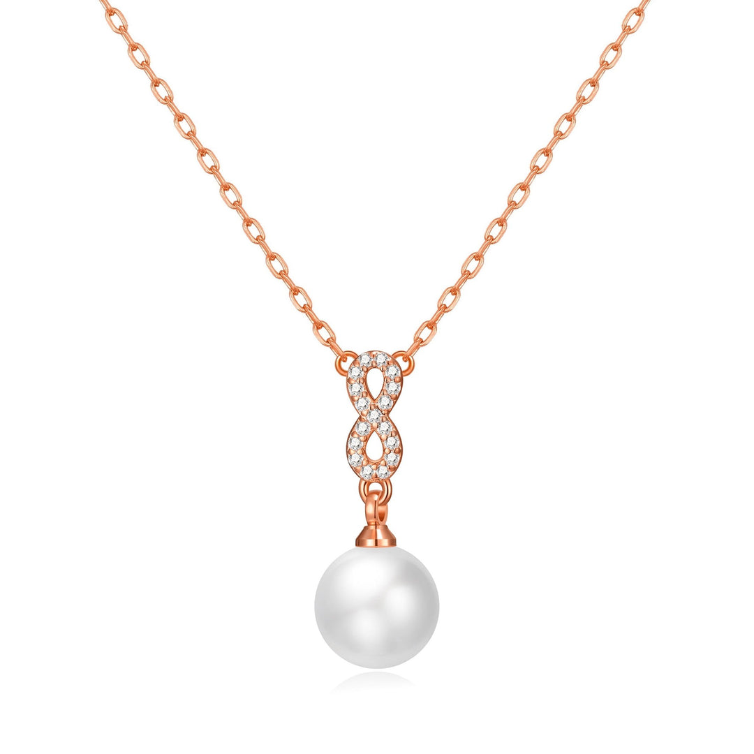 Rose Gold Plated I Couldn't Say I Do Without You Infinity Pearl Drop Necklace with Zircondia® Crystals - Philip Jones Jewellery