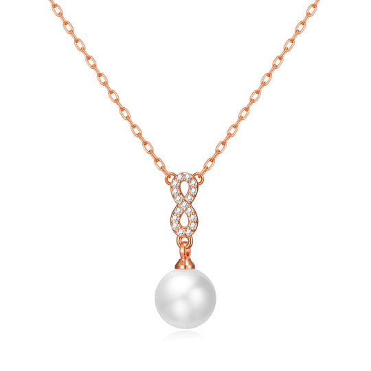 Rose Gold Plated I Couldn't Say I Do Without You Infinity Pearl Drop Necklace with Zircondia® Crystals - Philip Jones Jewellery