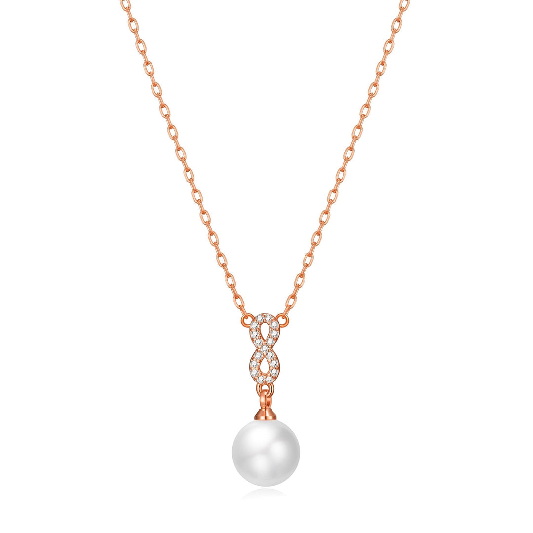 Rose Gold Plated I Couldn't Say I Do Without You Infinity Pearl Drop Necklace with Zircondia® Crystals - Philip Jones Jewellery