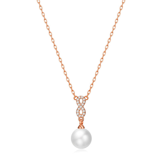 Rose Gold Plated I Couldn't Say I Do Without You Infinity Pearl Drop Necklace with Zircondia® Crystals - Philip Jones Jewellery