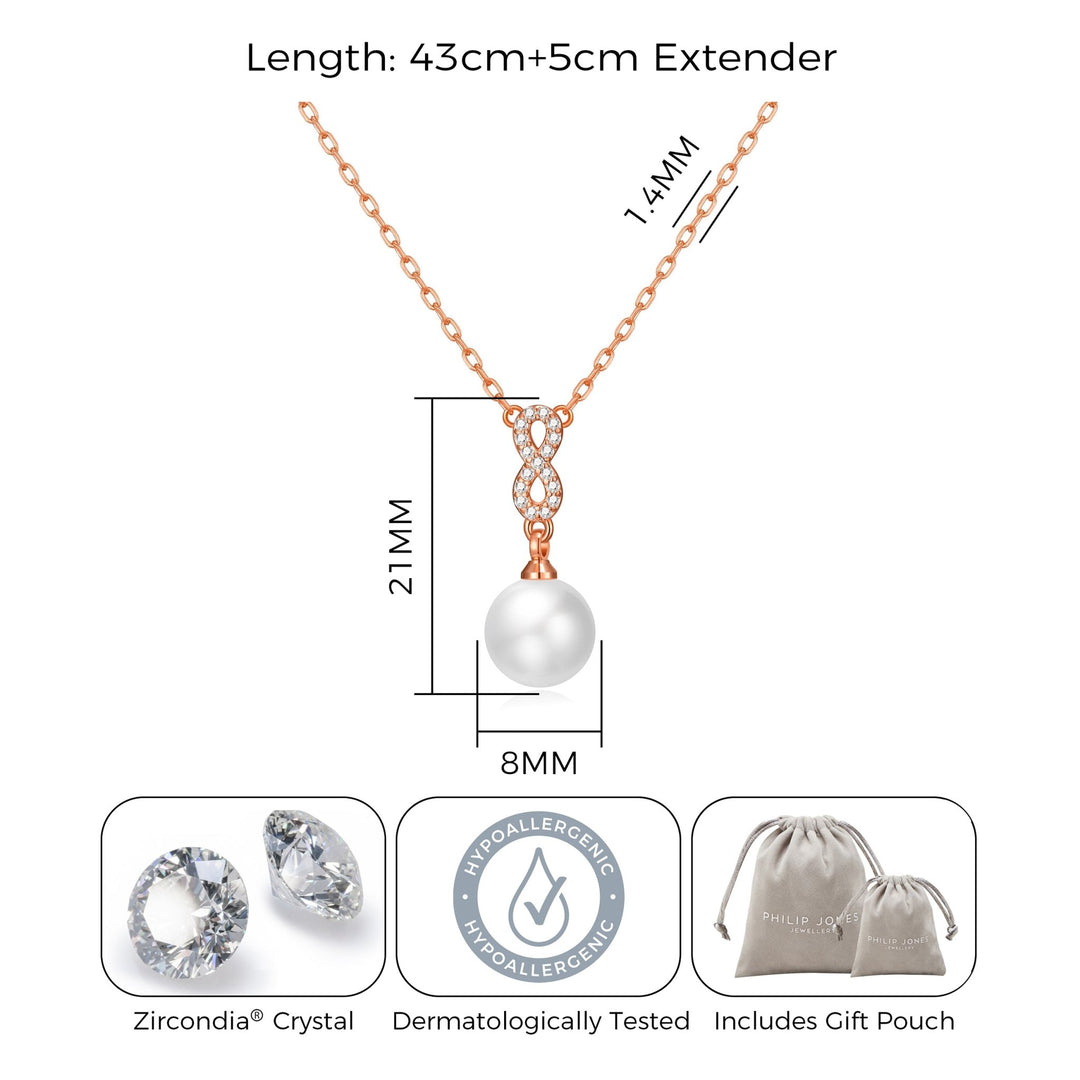 Rose Gold Plated I Couldn't Say I Do Without You Infinity Pearl Drop Necklace with Zircondia® Crystals - Philip Jones Jewellery