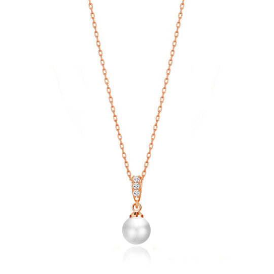 Rose Gold Plated I Couldn't Say I Do Without You Pearl Drop Necklace Created with Zircondia® Crystals - Philip Jones Jewellery