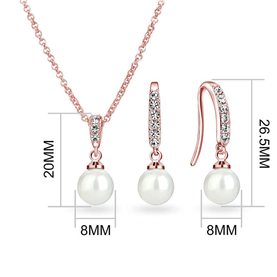 Rose Gold Plated I Couldn't Say I Do Without You Pearl Drop Set Created with Zircondia® Crystals - Philip Jones Jewellery