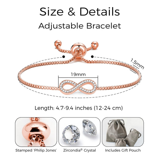 Rose Gold Plated Infinity Friendship Set Created with Zircondia® Crystals - Philip Jones Jewellery