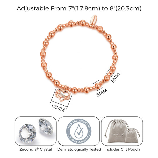 Rose Gold Plated Infinity Heart Beaded Stretch Bracelet - Philip Jones Jewellery