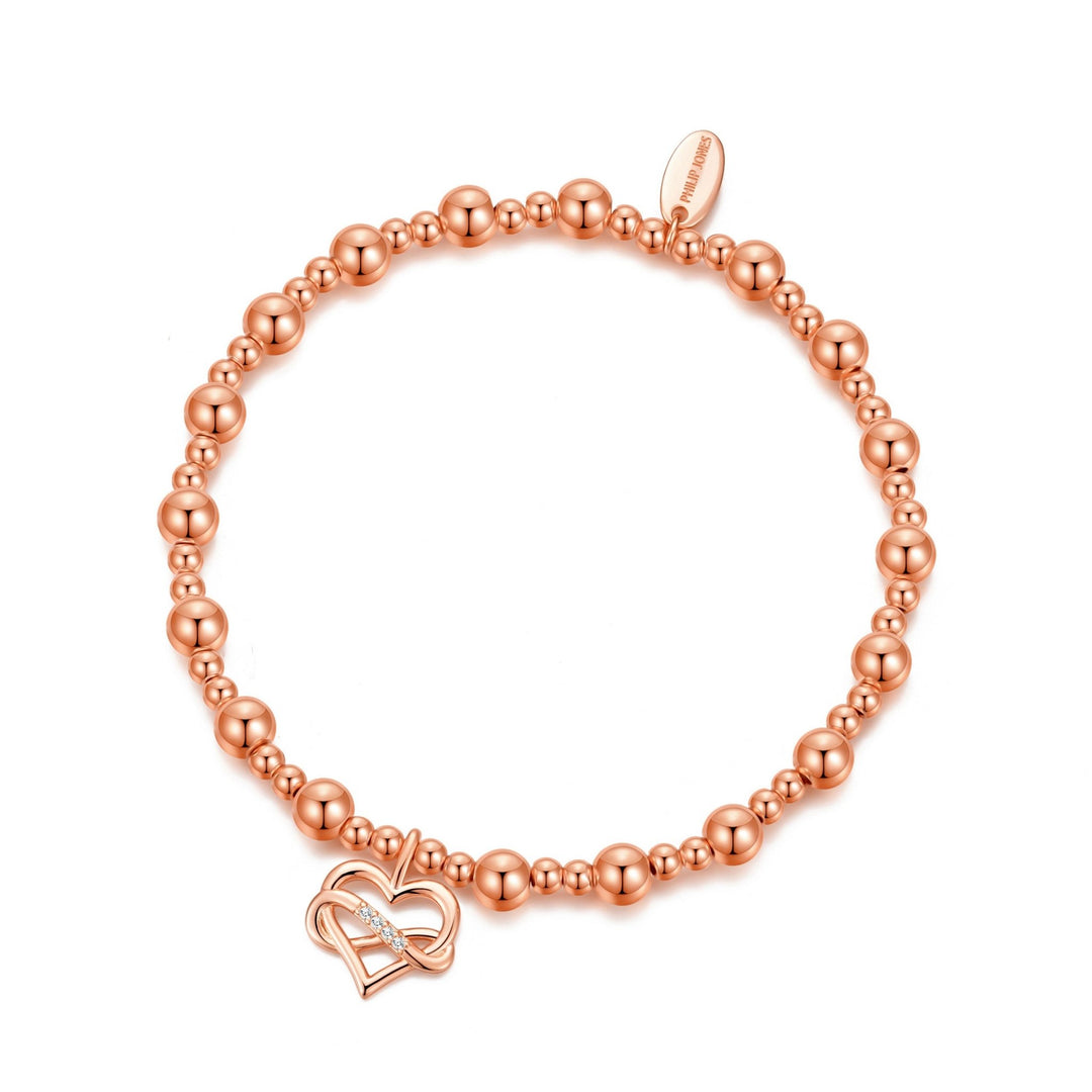 Rose Gold Plated Infinity Heart Beaded Stretch Bracelet - Philip Jones Jewellery
