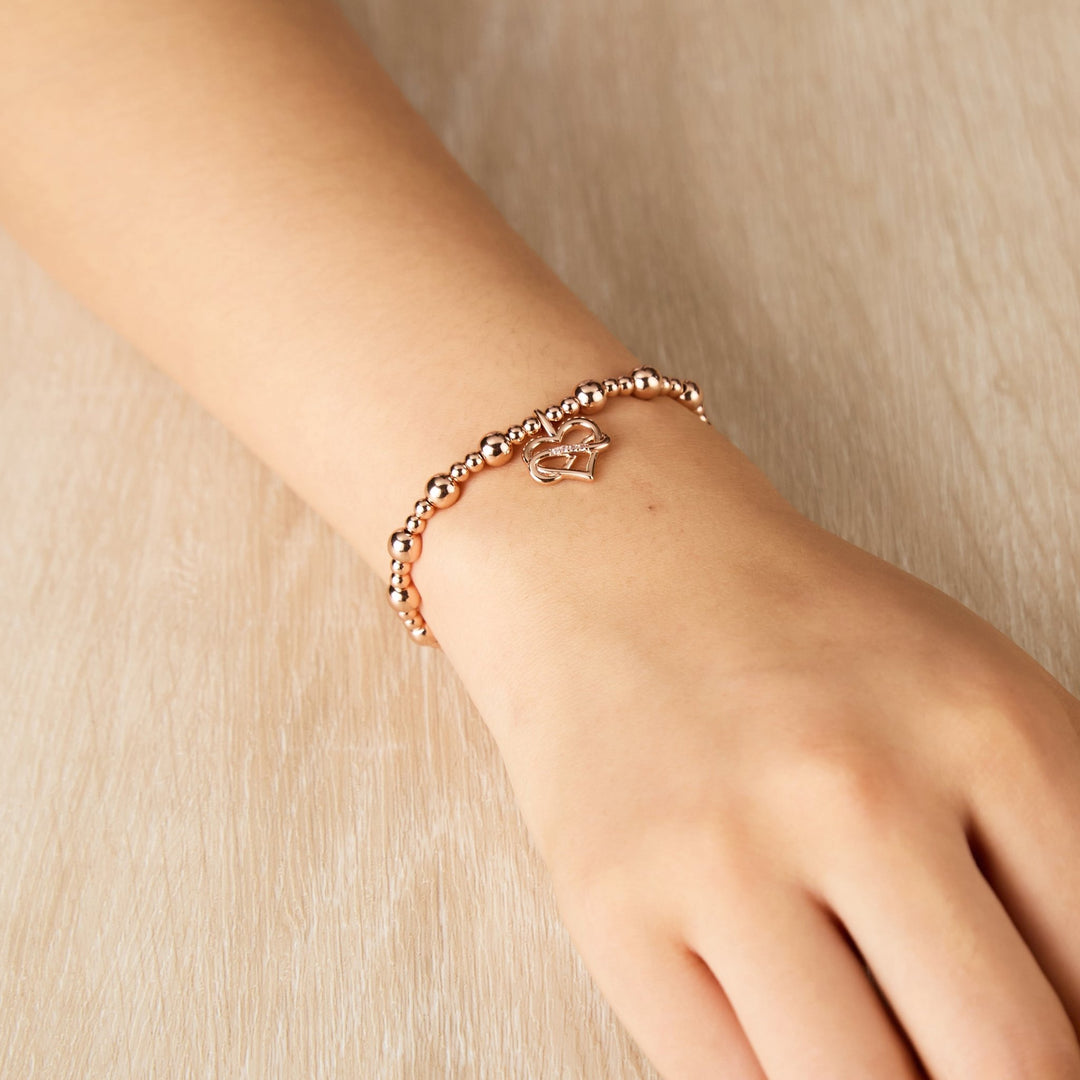 Rose Gold Plated Infinity Heart Beaded Stretch Bracelet - Philip Jones Jewellery