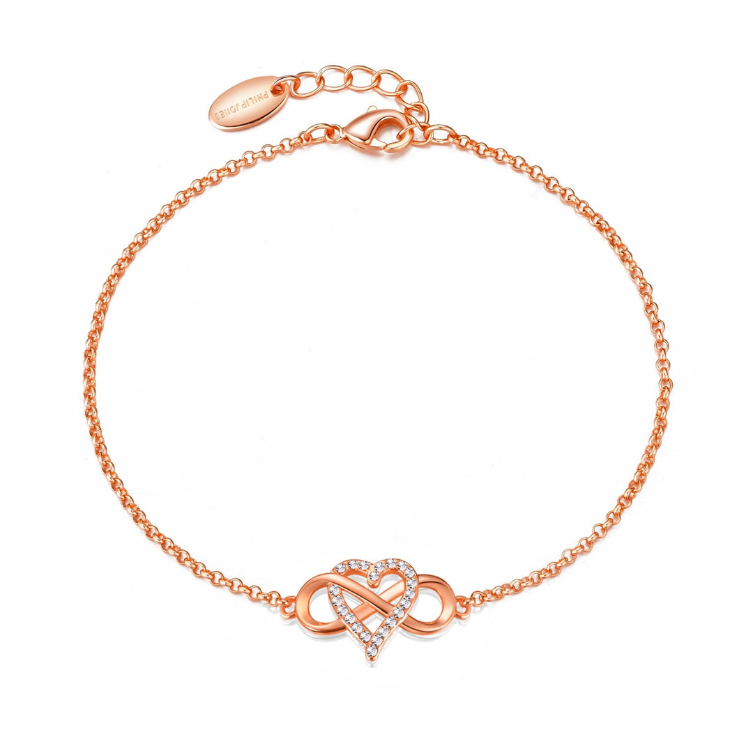 Rose Gold Plated Infinity Heart Bracelet Created with Zircondia® Crystals - Philip Jones Jewellery