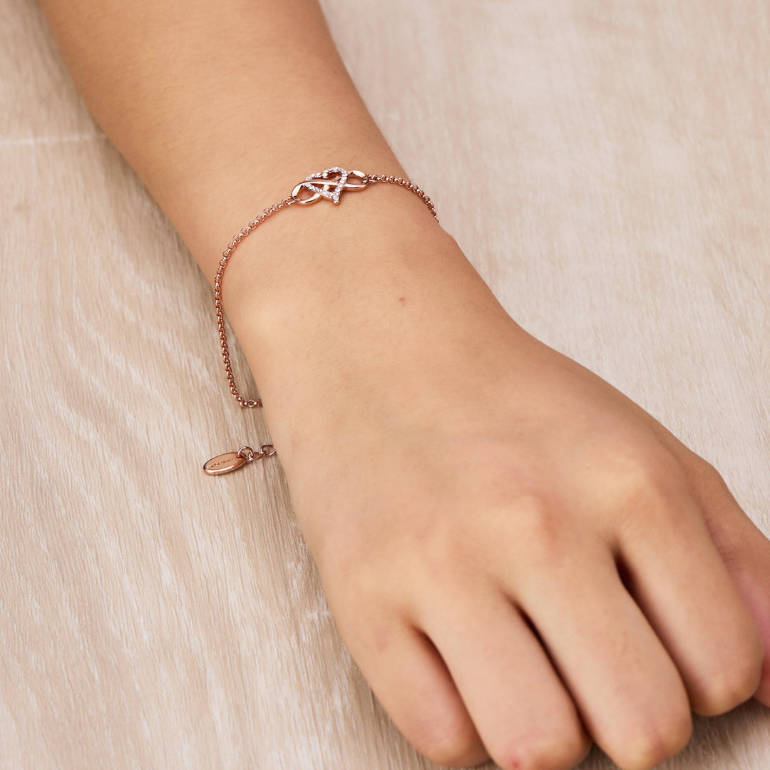 Rose Gold Plated Infinity Heart Bracelet Created with Zircondia® Crystals - Philip Jones Jewellery