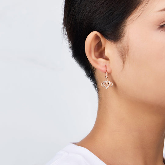 Rose Gold Plated Infinity Heart Drop Earrings Created with Zircondia® Crystals - Philip Jones Jewellery