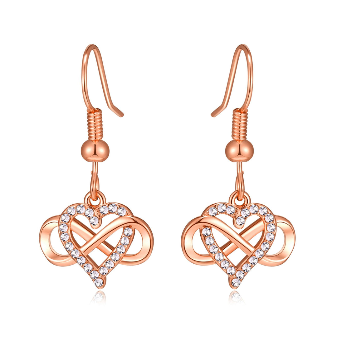 Rose Gold Plated Infinity Heart Drop Earrings Created with Zircondia® Crystals - Philip Jones Jewellery