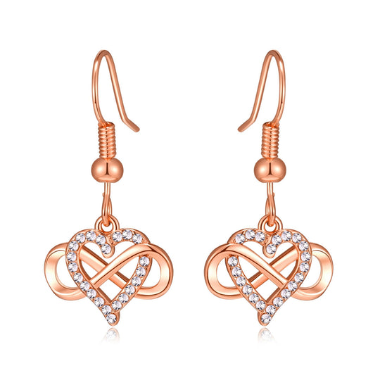 Rose Gold Plated Infinity Heart Drop Earrings Created with Zircondia® Crystals - Philip Jones Jewellery