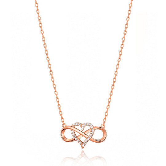 Rose Gold Plated Infinity Heart Necklace Created with Zircondia® Crystals - Philip Jones Jewellery