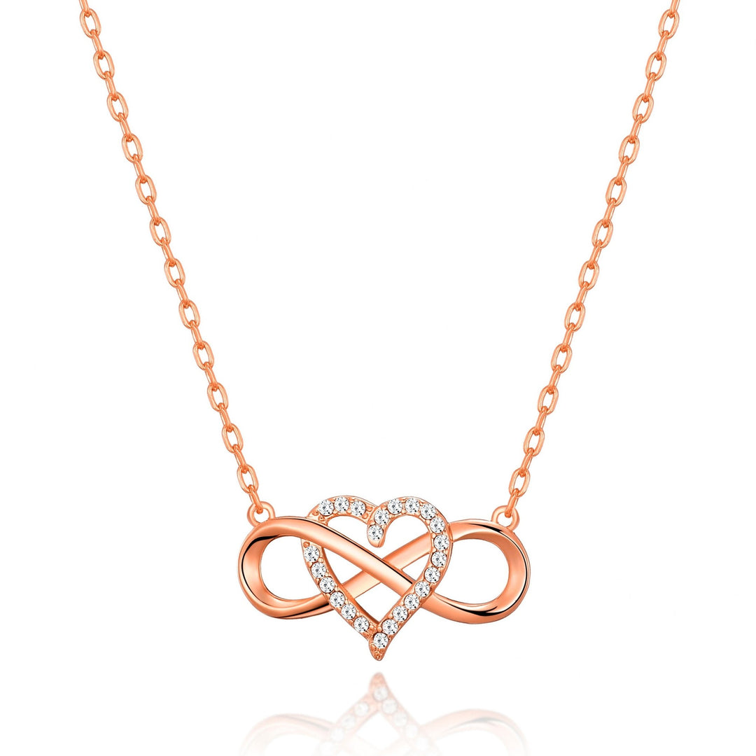 Rose Gold Plated Infinity Heart Necklace Created with Zircondia® Crystals - Philip Jones Jewellery
