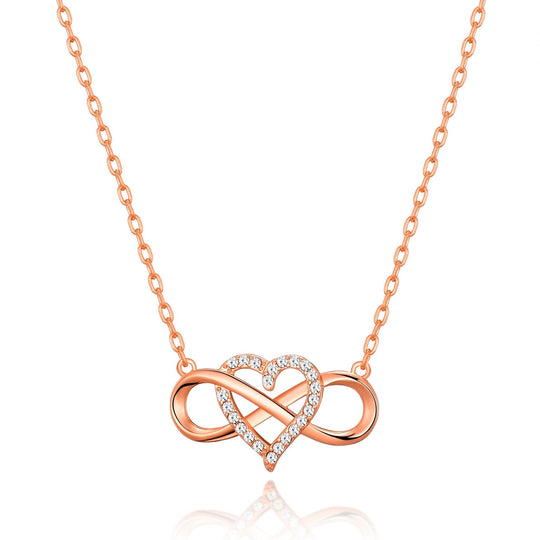 Rose Gold Plated Infinity Heart Necklace Created with Zircondia® Crystals - Philip Jones Jewellery