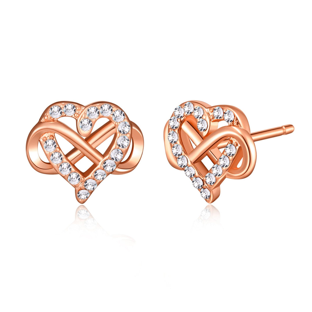 Rose Gold Plated Infinity Heart Stud Earrings Created with Zircondia® Crystals - Philip Jones Jewellery