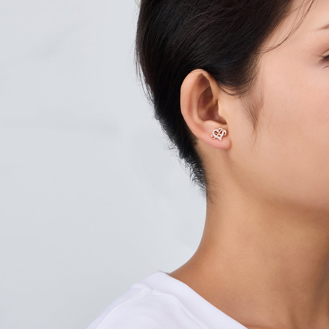 Rose Gold Plated Infinity Heart Stud Earrings Created with Zircondia® Crystals - Philip Jones Jewellery