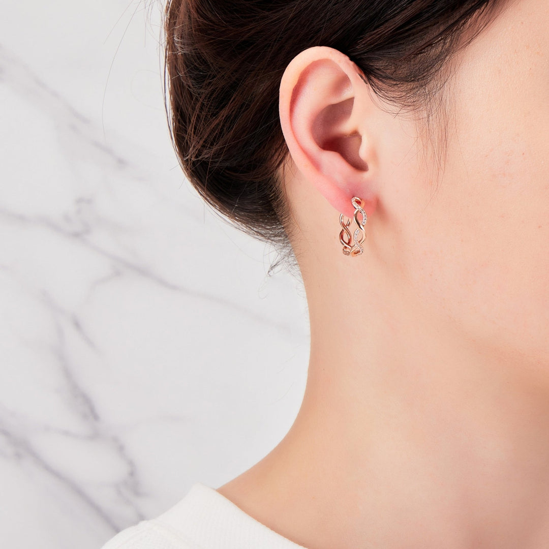 Rose Gold Plated Infinity Hoop Earrings Created with Zircondia® Crystals - Philip Jones Jewellery