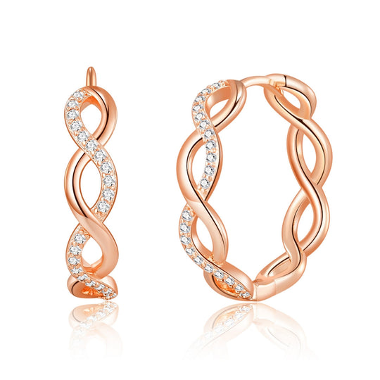 Rose Gold Plated Infinity Hoop Earrings Created with Zircondia® Crystals - Philip Jones Jewellery