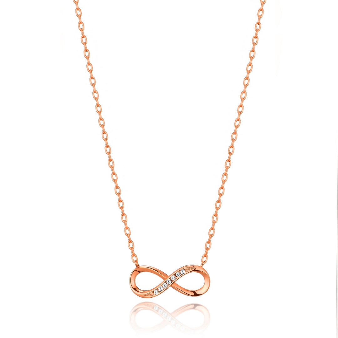 Rose Gold Plated Infinity Pendant Necklace Created with Zircondia® Crystals - Philip Jones Jewellery
