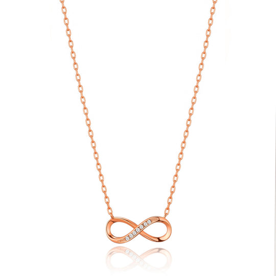 Rose Gold Plated Infinity Pendant Necklace Created with Zircondia® Crystals - Philip Jones Jewellery