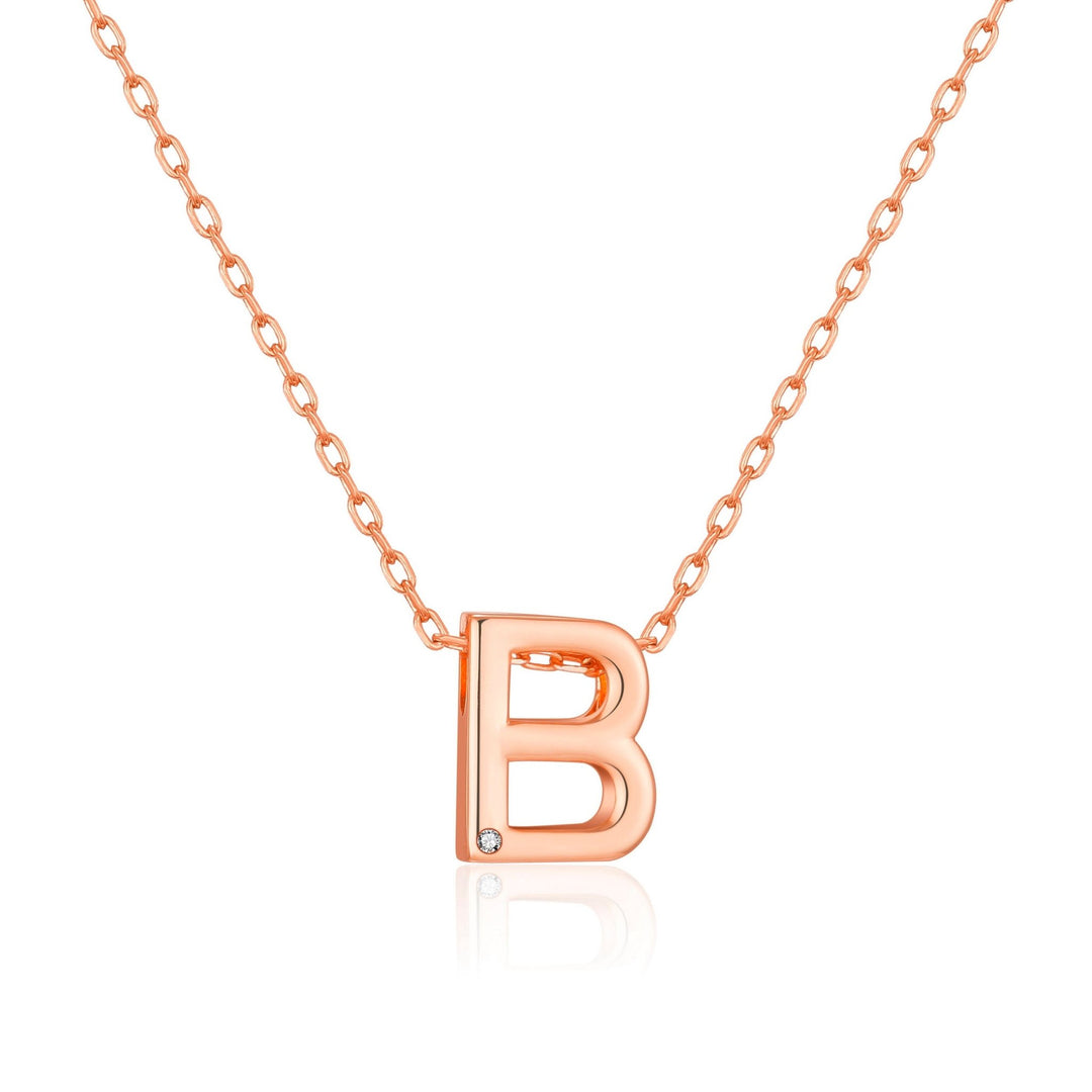 Rose Gold Plated Initial Necklace Letter B Created with Zircondia® Crystals - Philip Jones Jewellery