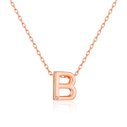 Rose Gold Plated Initial Necklace Letter B Created with Zircondia® Crystals - Philip Jones Jewellery