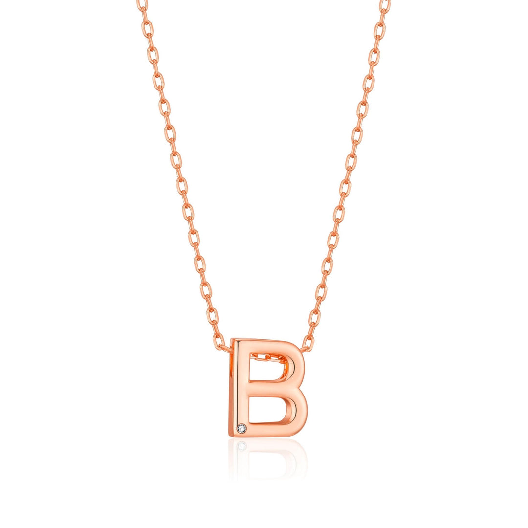 Rose Gold Plated Initial Necklace Letter B Created with Zircondia® Crystals - Philip Jones Jewellery