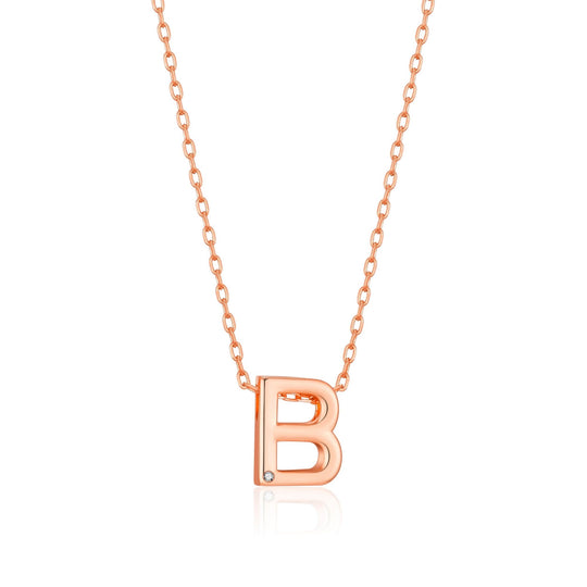 Rose Gold Plated Initial Necklace Letter B Created with Zircondia® Crystals - Philip Jones Jewellery