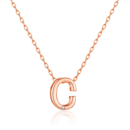 Rose Gold Plated Initial Necklace Letter C Created with Zircondia® Crystals - Philip Jones Jewellery