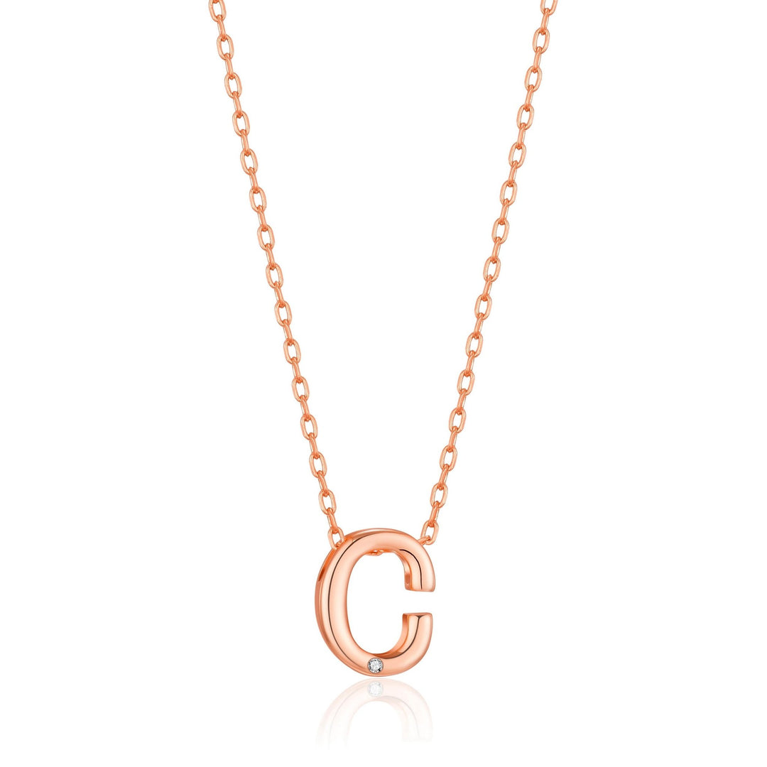Rose Gold Plated Initial Necklace Letter C Created with Zircondia® Crystals - Philip Jones Jewellery