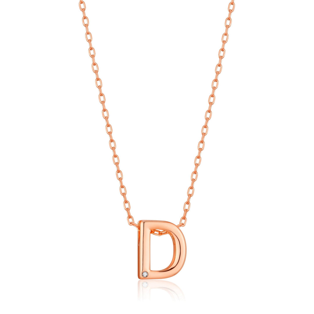 Rose Gold Plated Initial Necklace Letter D Created with Zircondia® Crystals - Philip Jones Jewellery