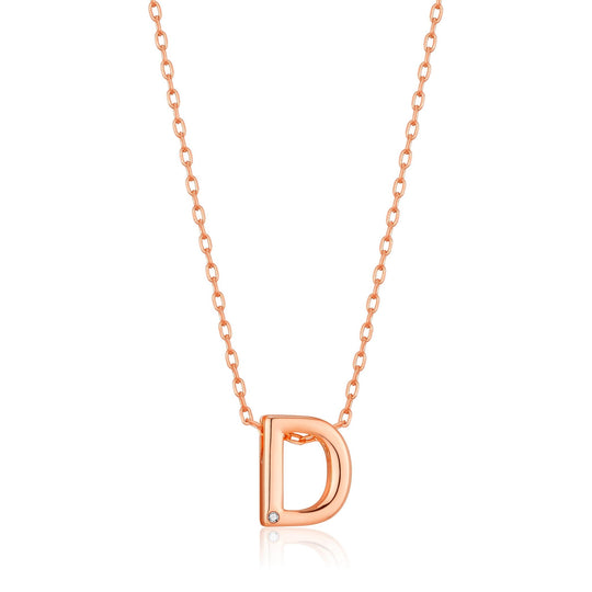 Rose Gold Plated Initial Necklace Letter D Created with Zircondia® Crystals - Philip Jones Jewellery