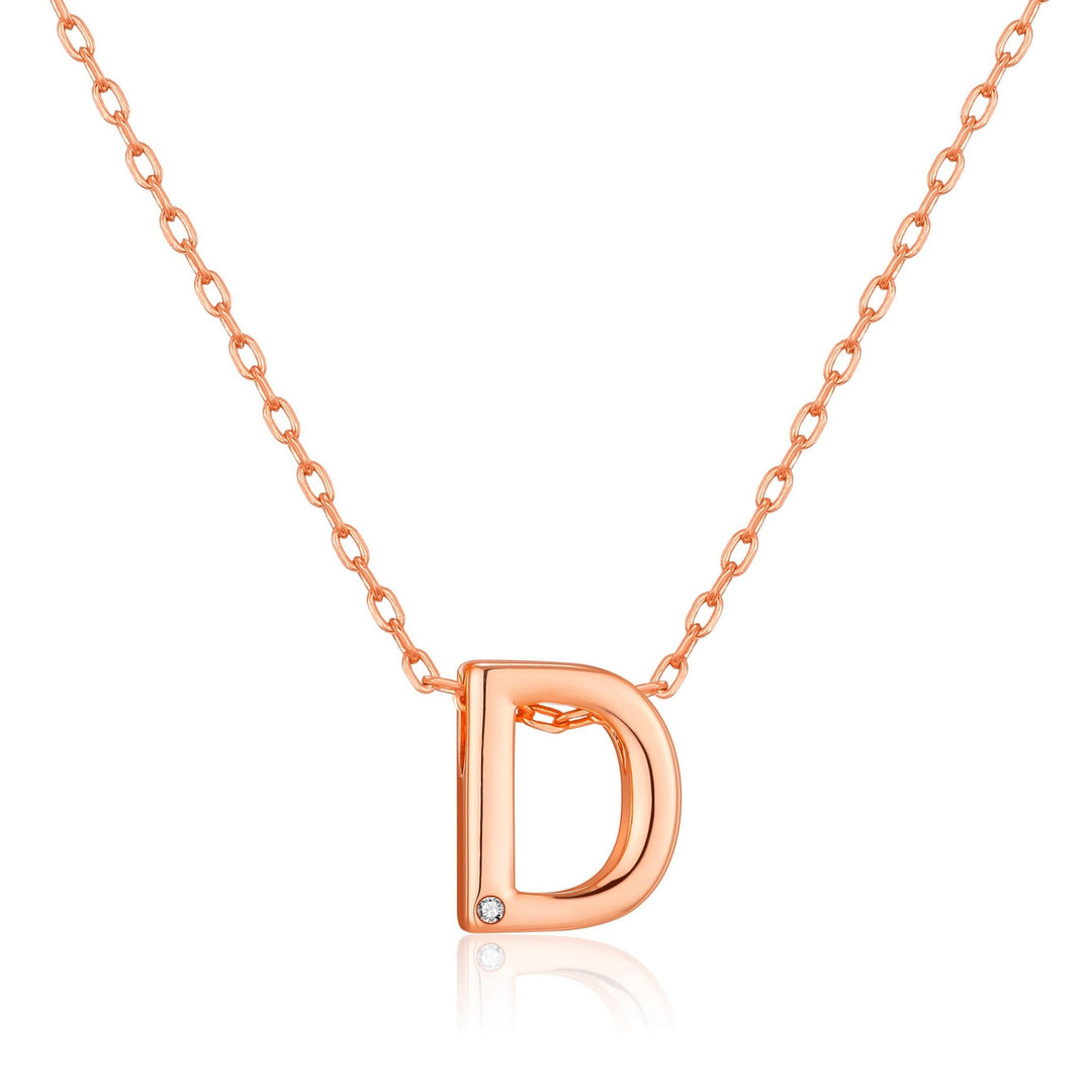 Rose Gold Plated Initial Necklace Letter D Created with Zircondia® Crystals - Philip Jones Jewellery